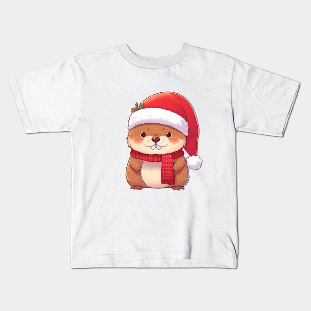 Cute Christmas Marmot Kids T-Shirt by Takeda_Art